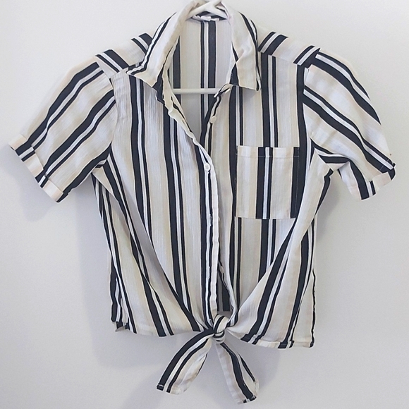 Crop stripe blouse bow tie - Picture 1 of 2